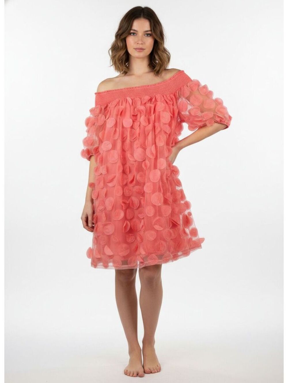 NWT Ashley Stewart Peach Pink Rosette 3D Applique Mini Dress Size 22/24